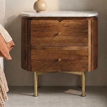 *WOONWINKEL* Kare Design Grace Nachtkastje Mangohout En Marm, Huis en Inrichting, Verzenden, Nieuw