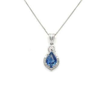Ketting met hanger - 14 karaat Witgoud - 1.12ct. tw. Saffier
