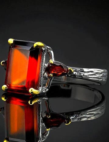 Natuurlijke hessonietring - 925 sterlingzilver -