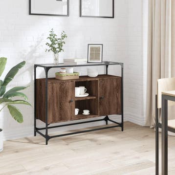 vidaXL Dressoir met glazen blad 98x35x81 cm hout bruin, Verzenden, Nieuw, Overige houtsoorten, Minder dan 50 cm