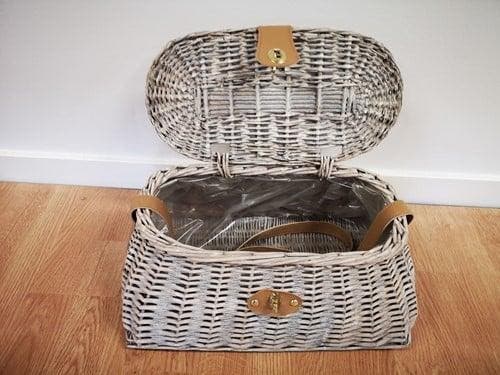 Mand picknick pluk reiskoffer rotan whitewash groot met, Huis en Inrichting, Woonaccessoires | Kunstplanten en Kunstbloemen, Nieuw