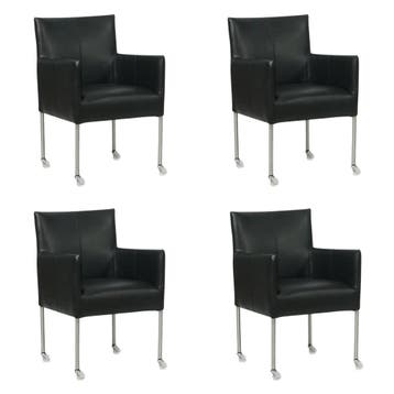 Set van 4 Leren eetkamerstoelen Desire - Granada Black, Huis en Inrichting, Stoelen, Ophalen of Verzenden, Nieuw, Leer