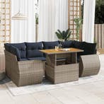 vidaXL 7-delige Loungeset met kussens poly rattan grijs, Verzenden, Nieuw, Rotan, Loungeset