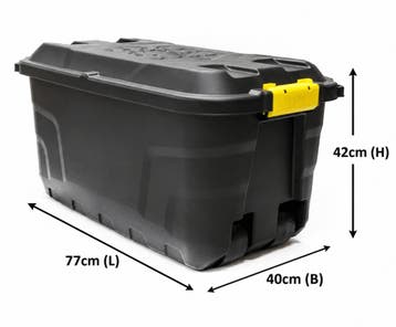 Opbergbox 75 liter zwart met deksel en wielen, Tuin en Terras, Nieuw