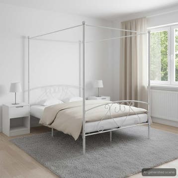 vidaXL Hemelbedframe metaal wit 160x200 cm, Verzenden, Wit, 200 cm, Metaal