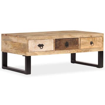 vidaXL Salontafel met 3 lades 90x50x35 cm massief mangohout, Huis en Inrichting, 50 tot 100 cm, Verzenden, Nieuw, 50 tot 100 cm