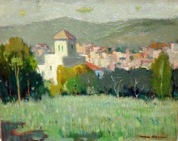 Antoni Sala Herrero (1927-2012) - Vista de pueblo, Antiek en Kunst, Kunst | Schilderijen | Klassiek