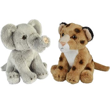 Safari dieren knuffels set - olifant en luipaard - pluche, Verzenden, Nieuw