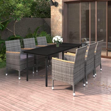 vidaXL 7-delige Tuinset met kussens poly rattan en glas, Verzenden, Nieuw, 6 zitplaatsen, Tuinset