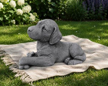 Beeld, beautiful statue with fine patina dog with bone - 23