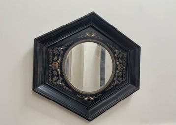 Spiegel - Zwartgeworden hout uit het Tweede Keizerrijk,, Antiek en Kunst