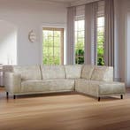 Stoere hoekbank beige stof - strakke vorm - voorraad - actie, Ophalen of Verzenden, Nieuw, Stof, Modern, landelijk