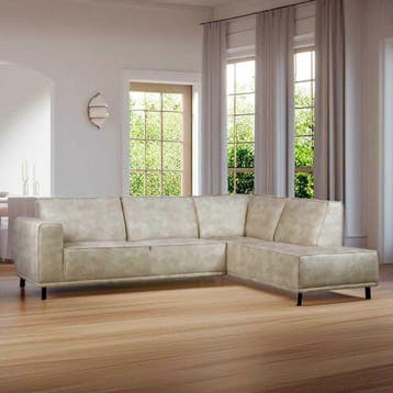 Stoere hoekbank beige stof - strakke vorm - voorraad - actie, Ophalen of Verzenden, Nieuw, Stof, Modern, landelijk
