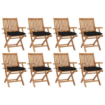 vidaXL Opklapbare stoelen met kussens, 8 stuks, massief, Verzenden, Nieuw, Hout