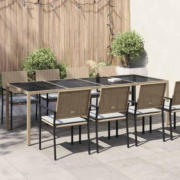 vidaXL Tuintafel 250x100x75 cm gehard glas en poly rattan, Tuin en Terras, Tuintafels, Verzenden, Nieuw