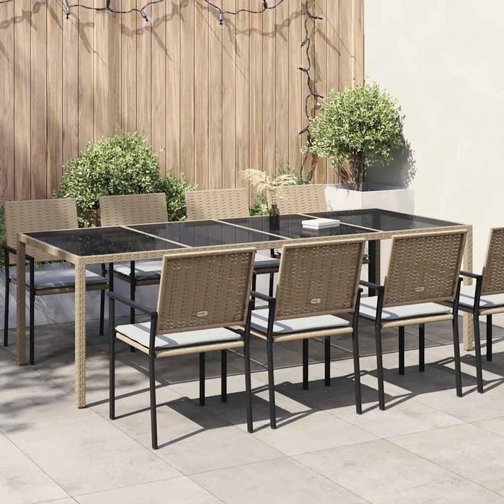 vidaXL Tuintafel 250x100x75 cm gehard glas en poly rattan, Tuin en Terras, Tuintafels, Nieuw, Verzenden