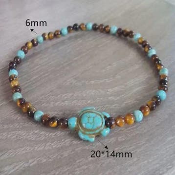 Handgemaakte Schildpad Turquoise & Tijgeroog Anklet voor Dam, Verzenden, Nieuw
