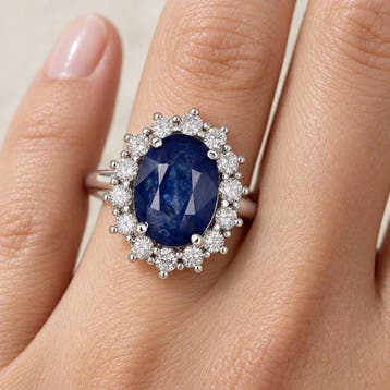 Ring - 14 karaat Witgoud - 5.88ct. tw. Saffier - Diamant -, Nieuw