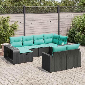 vidaXL 10-delige Loungeset met kussens poly rattan zwart, Verzenden, Nieuw, 6 zitplaatsen, Loungeset