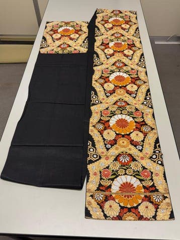 Japanse vintage kimono, Fukuro-obi, zijde, zwart, duur