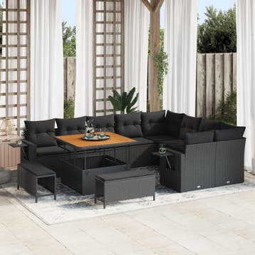 vidaXL Tuinbankenset 13 st 11-Aantal zitplaatsen Zwart poly, Verzenden, Nieuw, 3 zitplaatsen