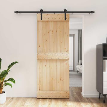 vidaXL Schuifdeur Naturel en Zwart 80 x 210 cm Massief, Doe-het-zelf en Verbouw, Deuren en Horren, Verzenden, Nieuw
