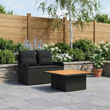 vidaXL Tuin Armsteun Sofa met Opklaptafel 2 Stuk Zwart PE, Verzenden, Nieuw, Rotan, 2 zitplaatsen