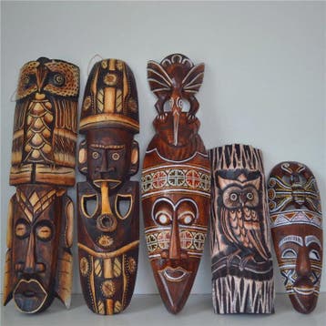 Handgesneden Afrikaans Houten Masker - Decoratieve Muurdecor, Antiek en Kunst, Verzenden