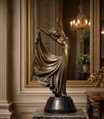 Beeld, (XL) Bronze: Lady with Dress - 57 cm - Brons, Marmer