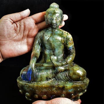 Beeld, Big Huge Madagascar Labradorite Carved Divine Lord