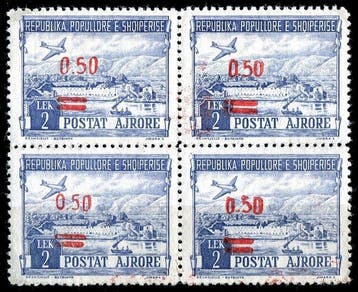 Albanië 1952 - Airmail, 0,50 (L) in rood op 2L. blauw, -, Gestempeld