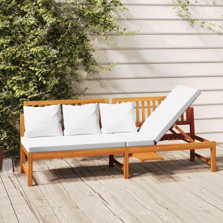 vidaXL Dagbed met crèmekleurig kussen 200x60x75 cm massief, Tuin en Terras, Ligbedden, Nieuw, Verzenden