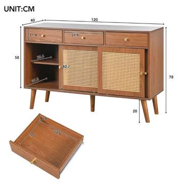 Dressoirkast Hout 120×40×78 cm – 3 Lades en 3 Schuifdeuren, Verzenden, Nieuw