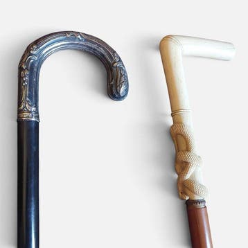 Wandelstok (2) - Hout, Been, Zilver, Antiek en Kunst