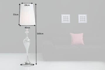 Vloerlamp LUCIE 160 cm wit zilver nylon kap barokstijl wit -, Ophalen of Verzenden, Nieuw