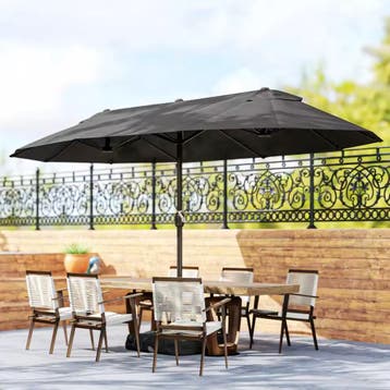 Grote Dubbele Tuinparasol 455×265cm - Grote Parasol Grijs, Verzenden, Nieuw, Waterdicht, Stokparasol