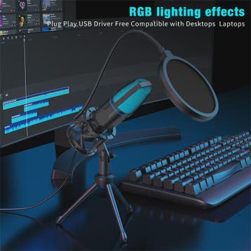 RGB USB Microfoon voor Podcast, Streaming & Gaming - Plug &, Verzenden, Nieuw