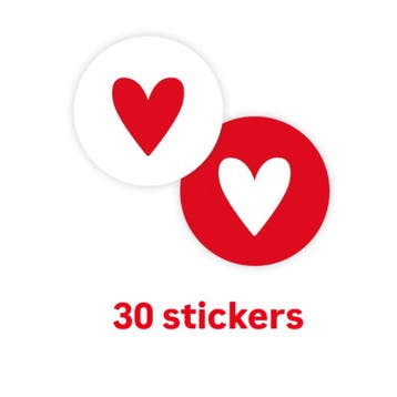 30 sticker rood wit hartje Liefde - valentijn (Per 30 stuks), Ophalen of Verzenden, Nieuw, Sticker
