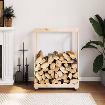 vidaXL Houtblokhouder met wielen 76,5x40x108 cm massief, Huis en Inrichting, Verzenden, Nieuw