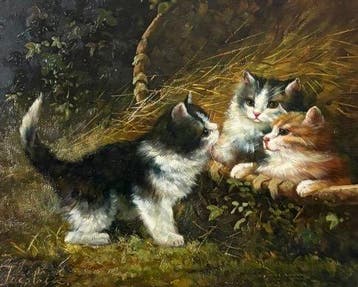 Belgian School (XX), signed E. Jacobs - Playfull kittens