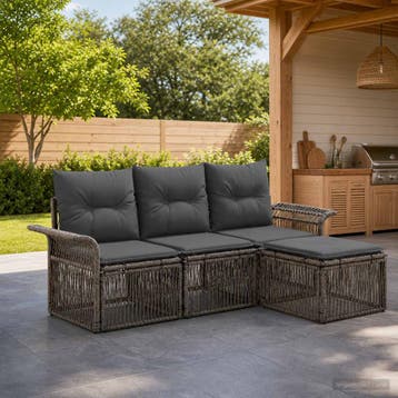 vidaXL Tuinbankenset 4 st Grijs poly rattan, Verzenden, Nieuw, 4 zitplaatsen