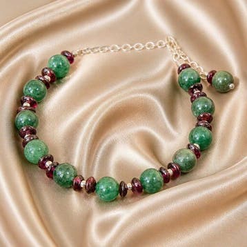 Zilver - Armband - Smaragd en granaat, Verzamelen