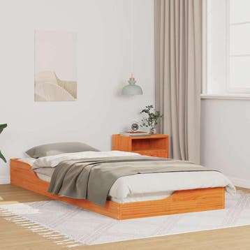 vidaXL Bedframe Wasbruin 100 x 210 cm Massief grenenhout, Verzenden, Nieuw, Bruin, Hout