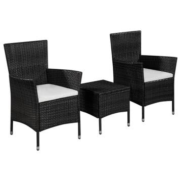 vidaXL 3-delige Bistroset poly rattan zwart, Verzenden, Nieuw, 3 zitplaatsen
