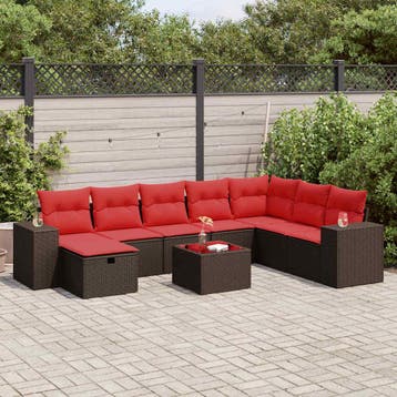 vidaXL 9-delige Loungeset met kussens poly rattan bruin, Verzenden, Nieuw, Loungeset