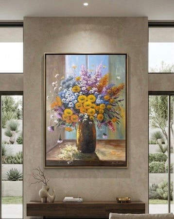 Le Van Ha (1972) - Éclat Solaire au Vase dOr 80 60 cm., Antiek en Kunst