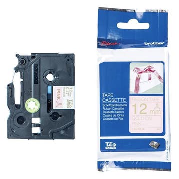 Brother TZe-RE34 tape goud op roze 12 mm (origineel), Verzenden, Nieuw, Printertape, Brother