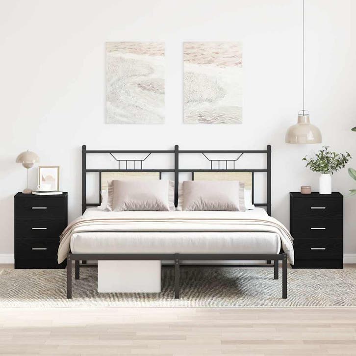 vidaXL Nachtkastjes 2 stuks Zwart Eiken 38x35x55 cm Bewerkt, Huis en Inrichting, Slaapkamer | Nachtkastjes, Nieuw, Hout, Verzenden