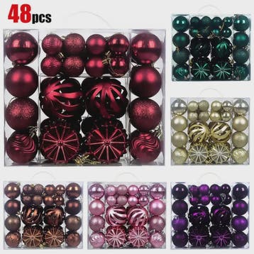 48-delige Set Kerstballen Plastic - Effen Kleur & Diverse Ma, Diversen, Kerst, Verzenden, Nieuw