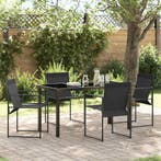 vidaXL Tuin eettafelset 5 pcs Zwart Textilene en staal, Verzenden, Nieuw, Textileen